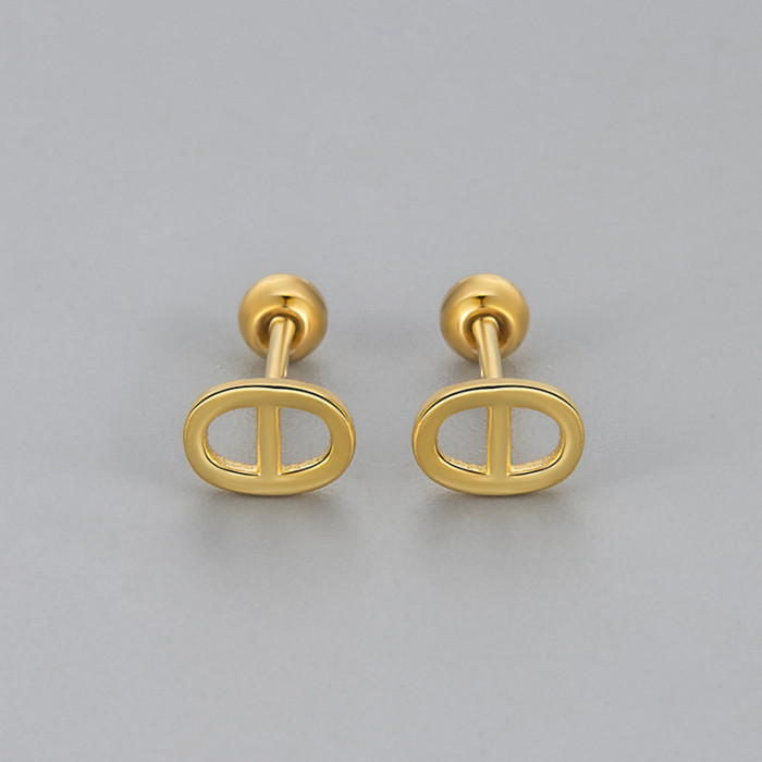 New Oval Pig Nose Threaded Geometric Earrings for Women with Design Sense Screw Twist Ear Bone Studs Personality Jewelry