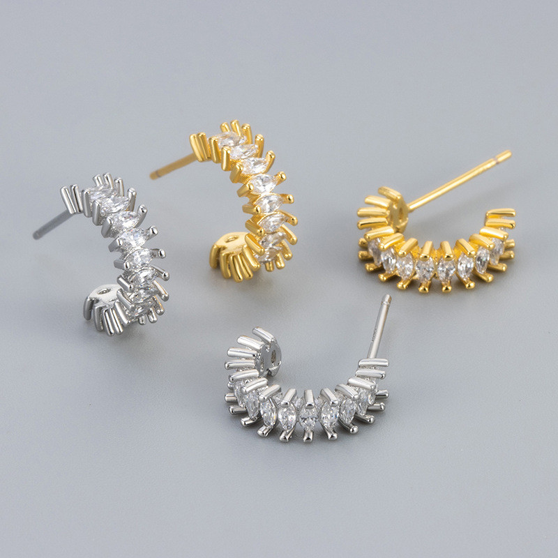 Cross-Border Foreign Trade Full Diamond C-Shaped Earrings Niche Design Fashionable Personality Versatile Elegant High-End Hoop Earrings Factory