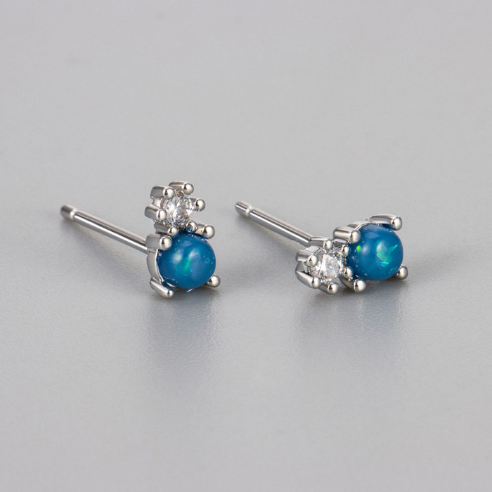 Trade Simple Opal Stone Earrings Geometric Inlaid Diamond Earrings Mini Exquisite Niche Australian Opal Versatile Ear...