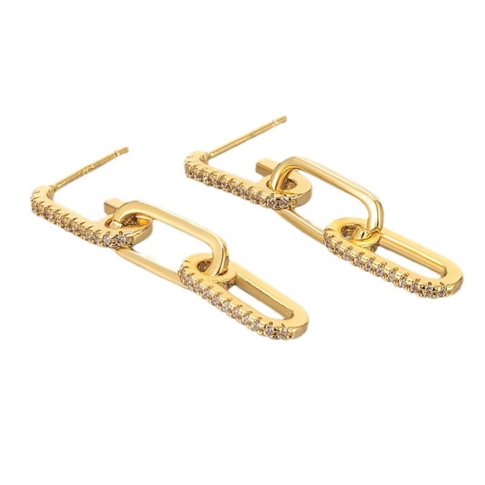 Korean Version Design Minimalist Style Micro Inlaid Zirconia Spliced Chain Earrings for Women Exquisite Temperament V...