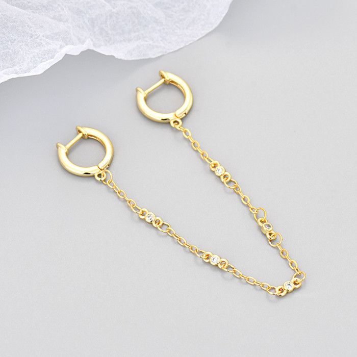 Unisex Ear Care Straight Rod Double Ear Hole Earrings Ear Clips Ear Hoops Inlaid with Stones Long Earrings Exquisite