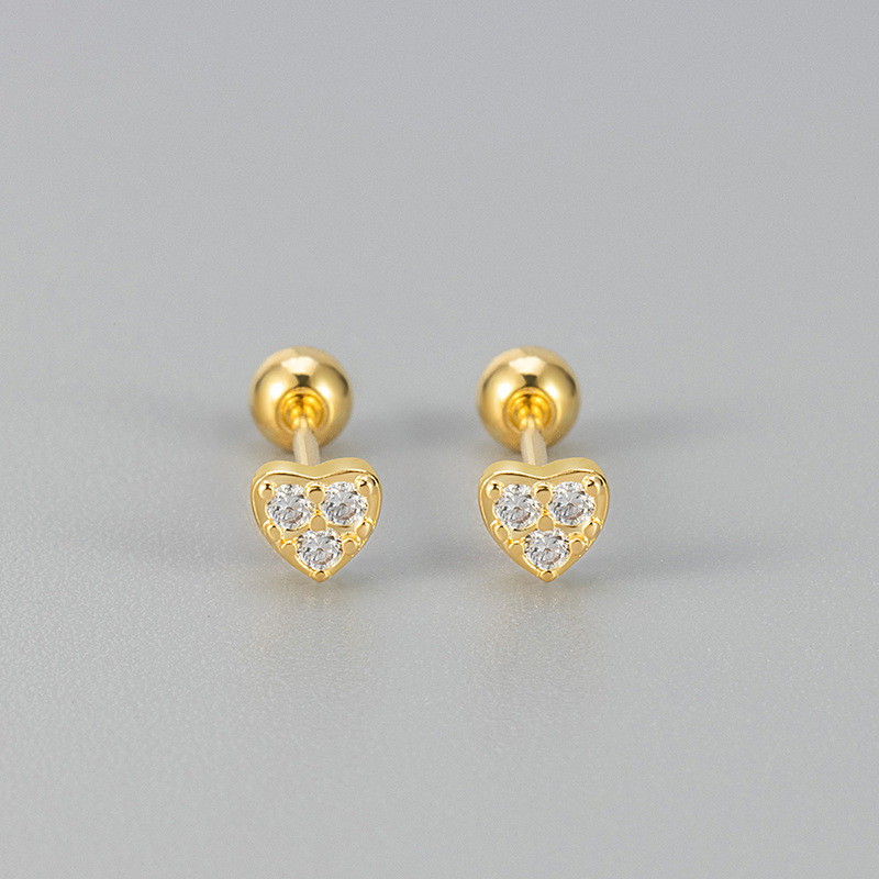 2024 New European and American Cross-Border Heart Screw Twist Heart-Shaped Earrings Korean Version Micro Zirconia Simple Earrings for Women