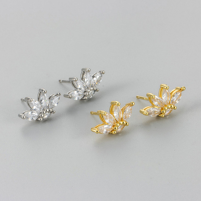 Geometric Horse Eye Zircon Small Earrings for Women Cross-Border High-End Crown Earrings Layered Ear Jewelry Niche Design for Women