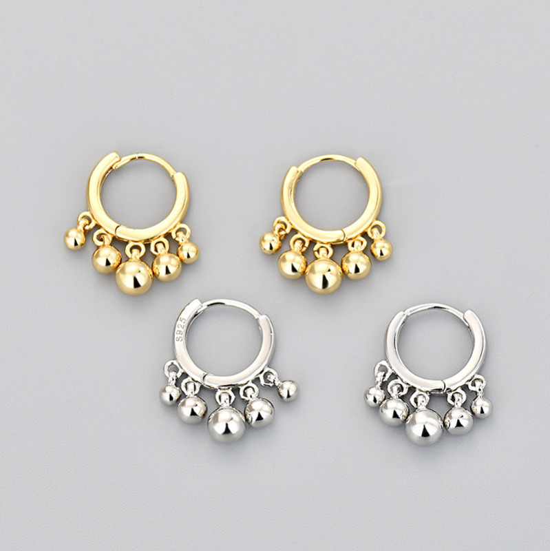 European and American Foreign Trade Cross-Border Hot-Selling Round Bead Tassel Earrings Elegant Geometric Hoop Earrings for Women with a Sense of Design Geometric Style Earrings