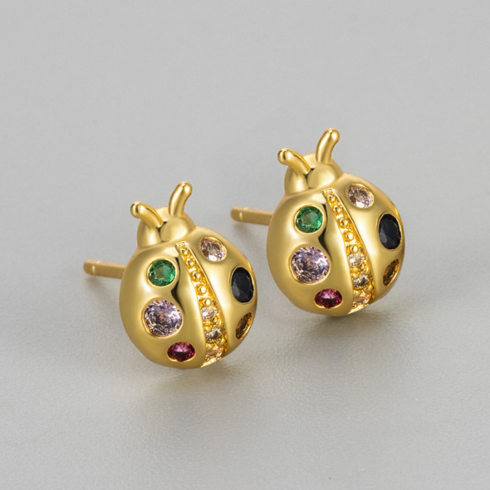New Earrings for Women Colorful Zircon Small Seven-Star Ladybug Cute Unique Creative Design Earrings for Women