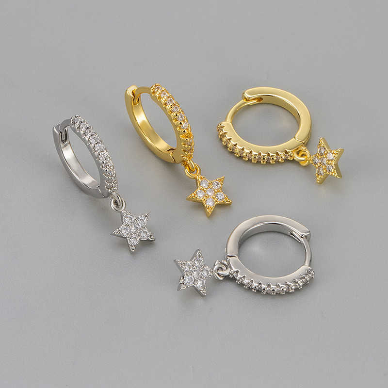 New Sparkling Diamond Star Earrings Versatile Daily Niche Design Artistic Cute Sweet Fashion Women's Ear Jewelry Hoop