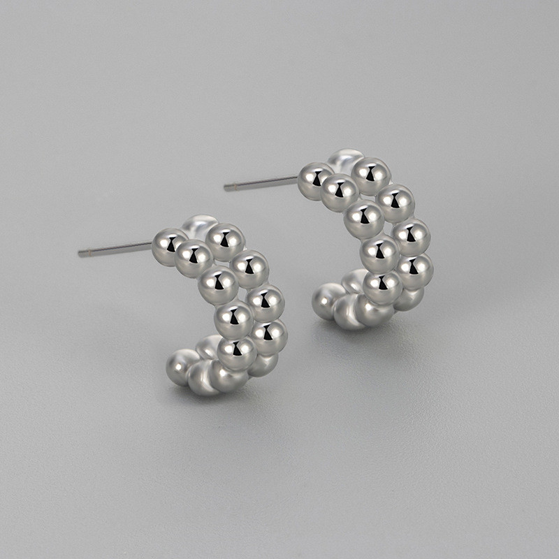 New Double-layer Round Bead Stud Earrings High-end French Minimalist Style Vintage C-shaped Earrings for Women