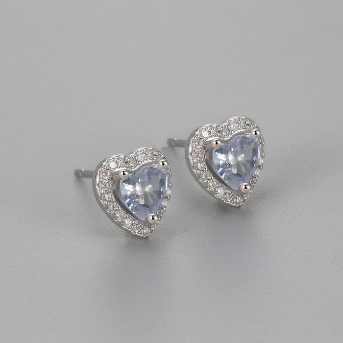 Style Colorful Zircon Heart Earrings Elegant Commuting Daily Exquisite Simple Sweet Peach Heart Earrings for Women