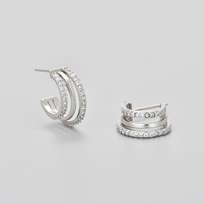 AliExpress New Fashion Stone-Studded Three-Layer Earrings Versatile Retro Exquisite Simple High-End Trendy Earrings