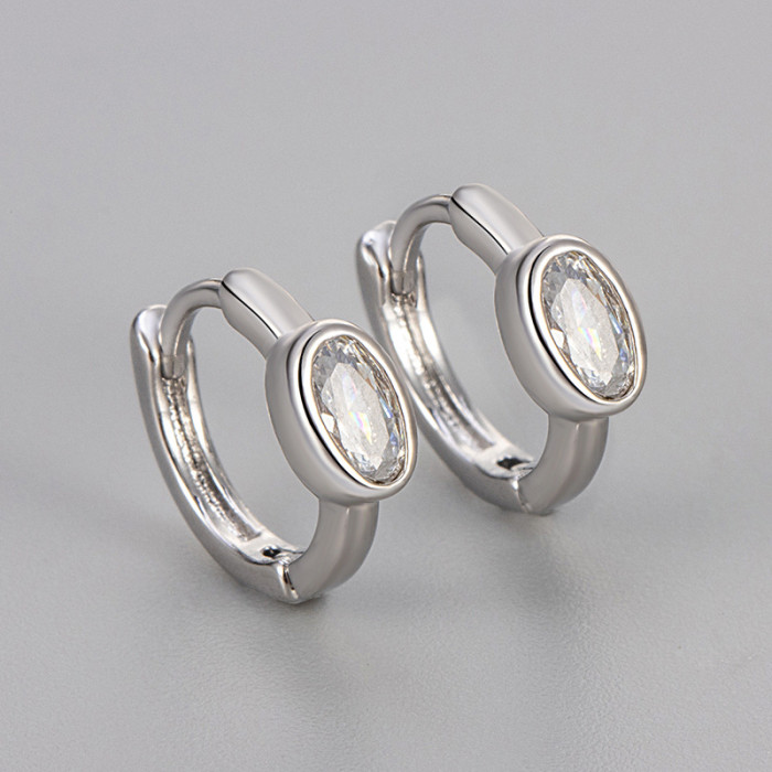 New Diamond-Studded Oval Colorful Zircon Earrings European and American Foreign Trade Cross-Border Egg-Shaped High-End Niche Hoop Earrings for Women