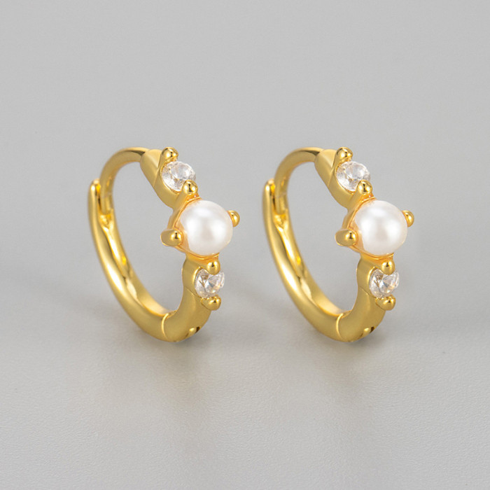 Pearl Zircon Hoop Earrings for Women, Vintage Style, Versatile, Simple, Unique Ear Clips, Niche High-end Daily Commut...