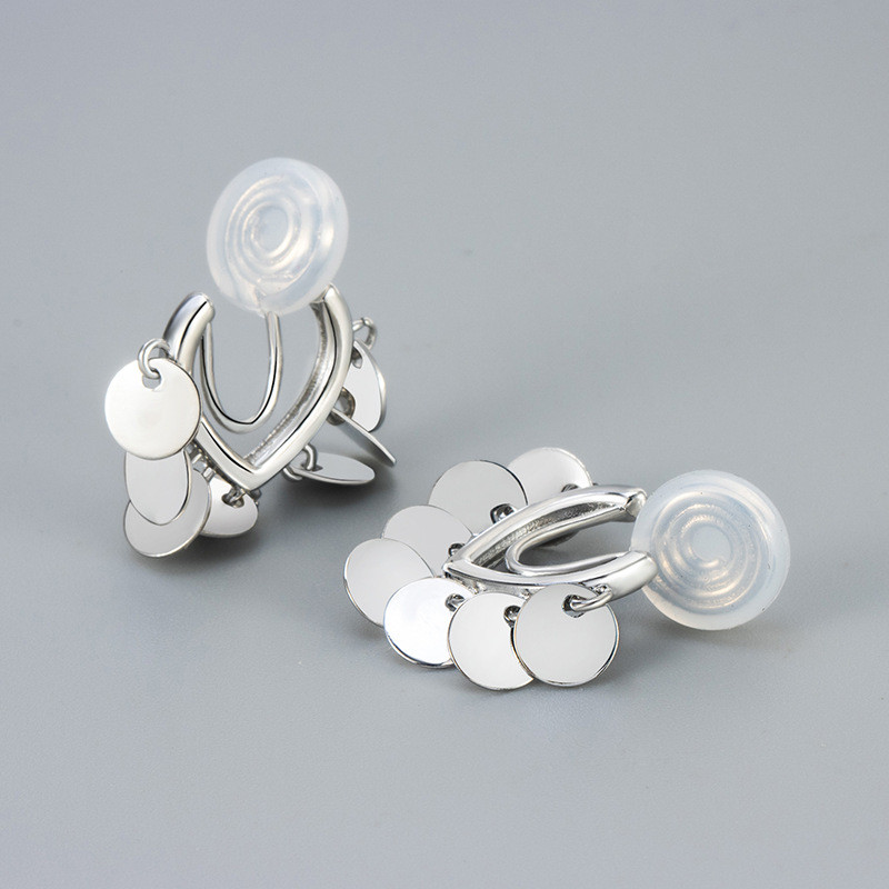 European and American Hot-Selling Sparkling Small Round Heart Tassel Ear Clips Mosquito Coil Plate Non-Pierced Ear Clips High-End Versatile