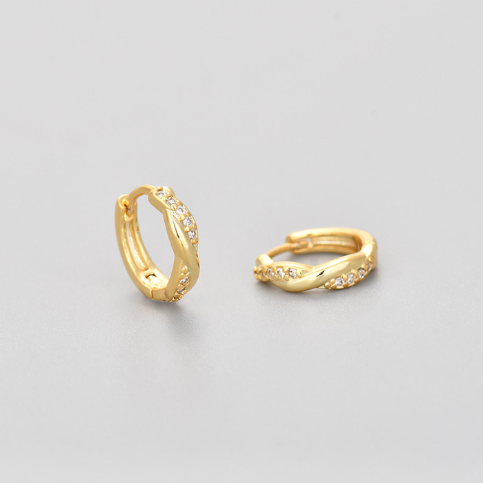 Style Stone-Studded Cross Earrings Simple Ear Cuffs Plain Hoops Versatile Daily 2024 New Trendy Women's Summer Earr...