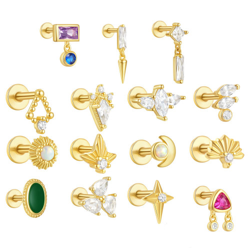 Flat Screw Twist Earrings Triangle Water Drop Opal Square Pattern European and American Cross-Border Fashionable Earrings High-End Earrings