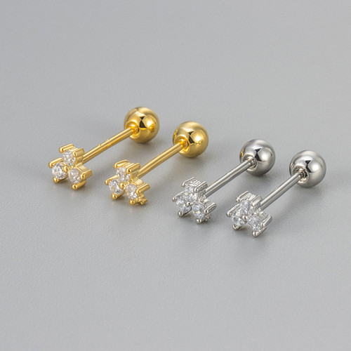 New Diamond-Encrusted Clover Earrings Fashionable Commuting Small Versatile Fresh Sweet Women's Screw Back Earrings