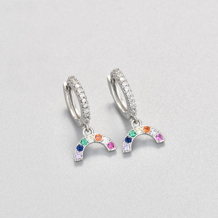 2024 New Rainbow Diamond Earrings for Women, Niche Design with High-end Feel, No Need to Remove While Sleeping