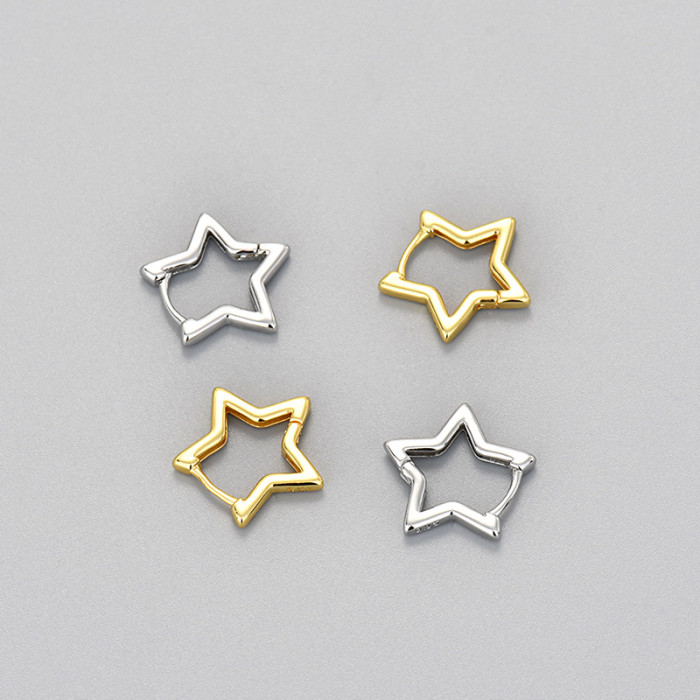 Foreign Trade Simple Five-Pointed Star Earrings Personality Fashion Versatile Hollow Star Earrings Summer High-End Ea...