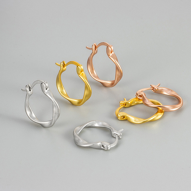 Light Luxury Irregular Matte Plain Hoop Earrings for Women, Niche Design Sense, High-end Hong Kong Style Earrings, New Unique Ear Clips