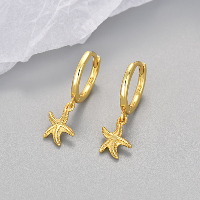 New Style Personality European and American Cross-Border Starfish Earrings for Women Fashion Simple Trendy Five-Pointed Star Design Niche Ocean Ear Jewelry