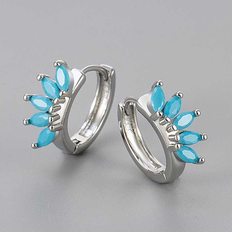 2024 New Retro Colorful Zircon Earrings Fan-Shaped Women's Trend Unique High-End European and American Cross-Border Women's Fashionable Temperament