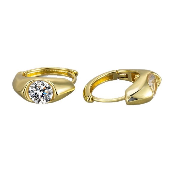 French Retro Smooth Circle Inlaid Zircon Earrings Simple Versatile Daily Exquisite Female Principal Ear Jewelry