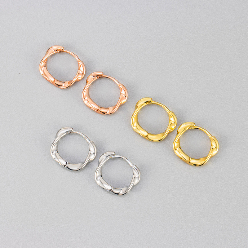 European and American Cross-Border Wave Braided Hoop Earrings Fashion Versatile Mobius Hong Kong Style Small Women's Earrings Factory Direct Sale