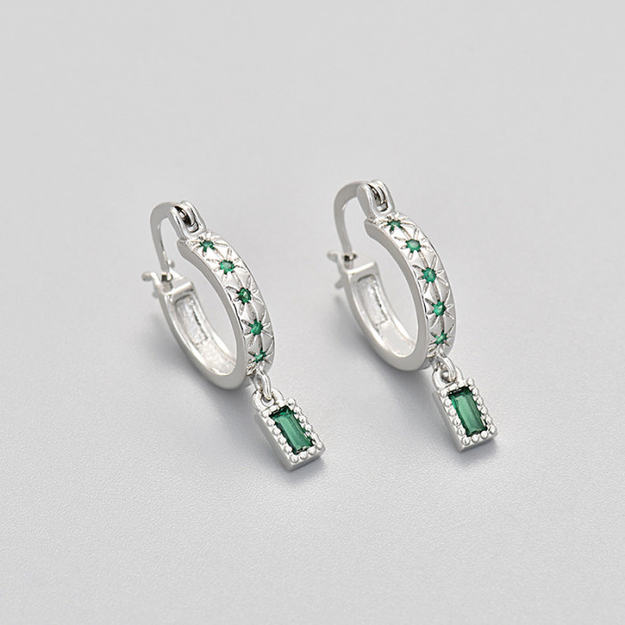 2024 New Colorful Zircon Earrings for Women European and American Fashion Square Drop Earrings