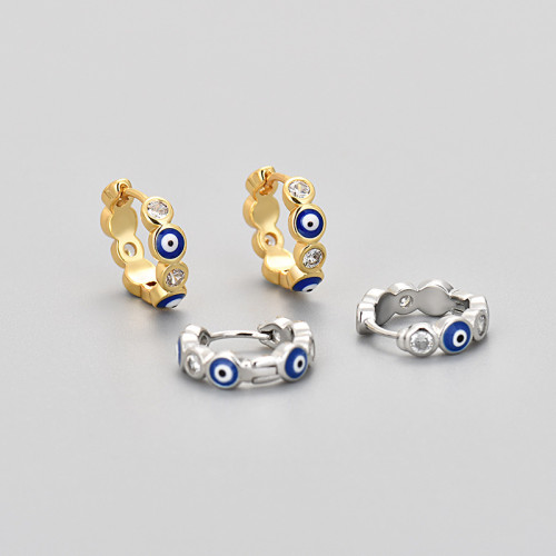 2024 New European and American Cross-Border Oil Drop Rectangular Eye Earrings for Women, Short Style, Girly Heart Hoop Earrings, Anti-Drop Ear Clips, Ear Jewelry