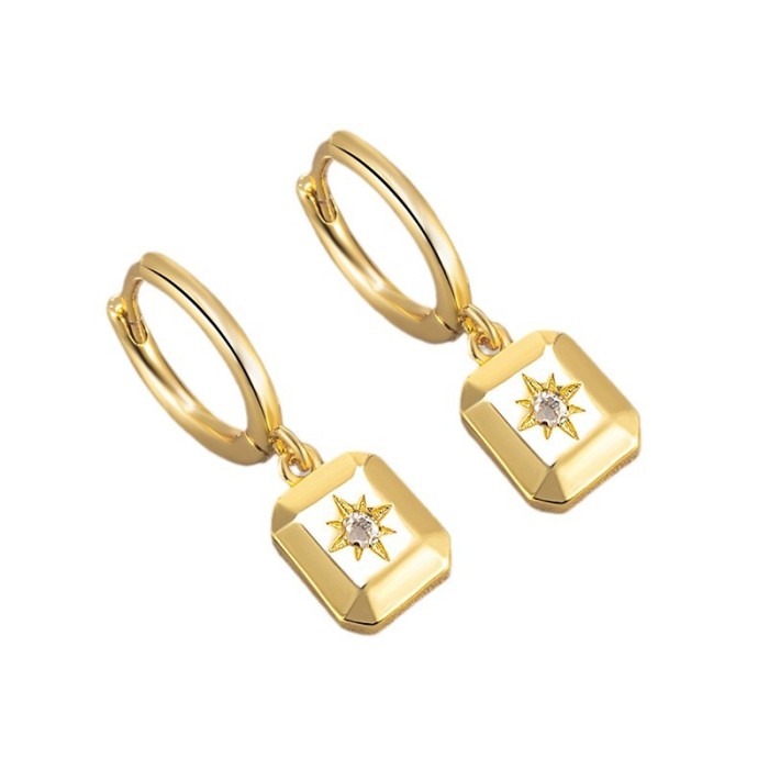 Cross-Border Hot Sale Inlaid Zircon Eight-Pointed Star Earrings Niche Design Simple Versatile Geometric Square Design Sense Earrings
