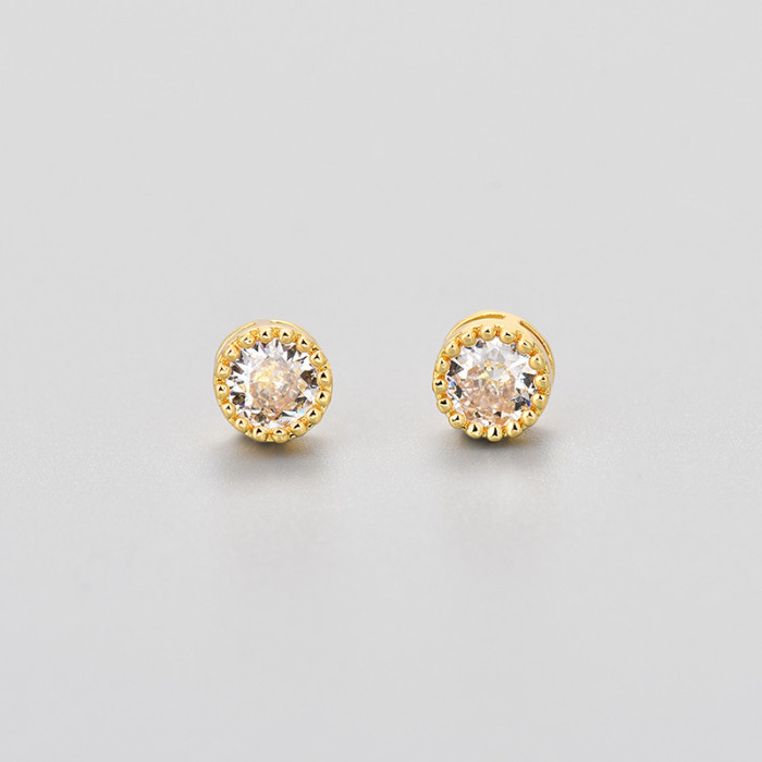 2024 New High-End Earrings Round Zircon Colorful Cool Hip-Hop American Style Unisex Small Earrings