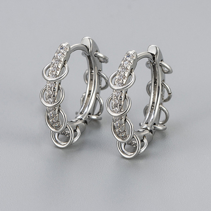 2024 New French Style Light Luxury Stone-Inlaid Small Earrings Original Design Geometric Hoop Gold Multi-Hoop