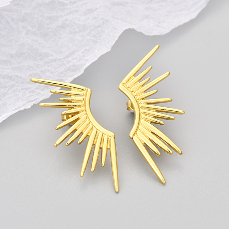 European and American Cross-Border Personality Line Sun Stud Earrings for Women Creative Fashion Earrings Exaggerated Wing Ear Jewelry Wing Shape