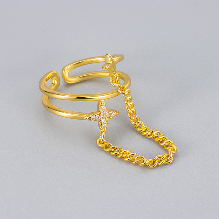 Unique Sparkling Stone Chain Meteor Double Layer Ring for Women, Niche Design Sense Ring, High-end Light Luxury Ope...