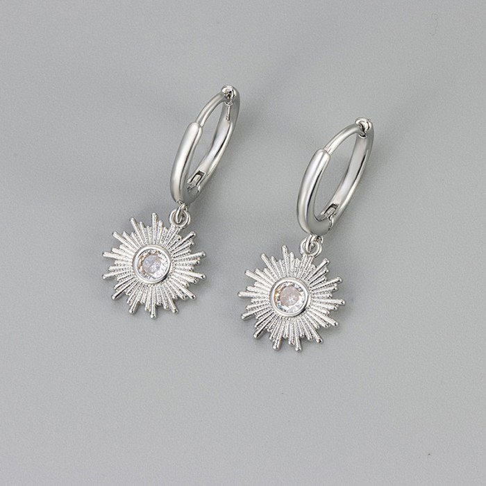 New Sunflower Style Earrings Versatile Fashion Earrings with Zirconia Sunflower Shape Ear Clips for Women Daily Perso...