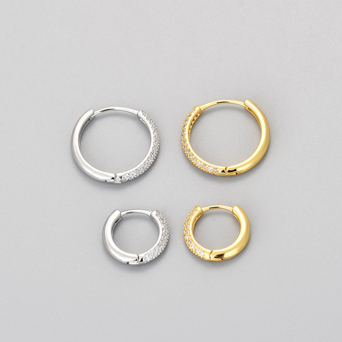 Exquisite Micro Inlaid Circle Earrings 2024 New Trend Niche Design Sense Simple Ear Clips Light Luxury High-end Earrings