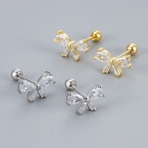 2024 New European and American Style Sparkling Diamond Bow Zircon Screw Twist Earrings Niche Design High-end Sense Hoop Earrings Wholesale