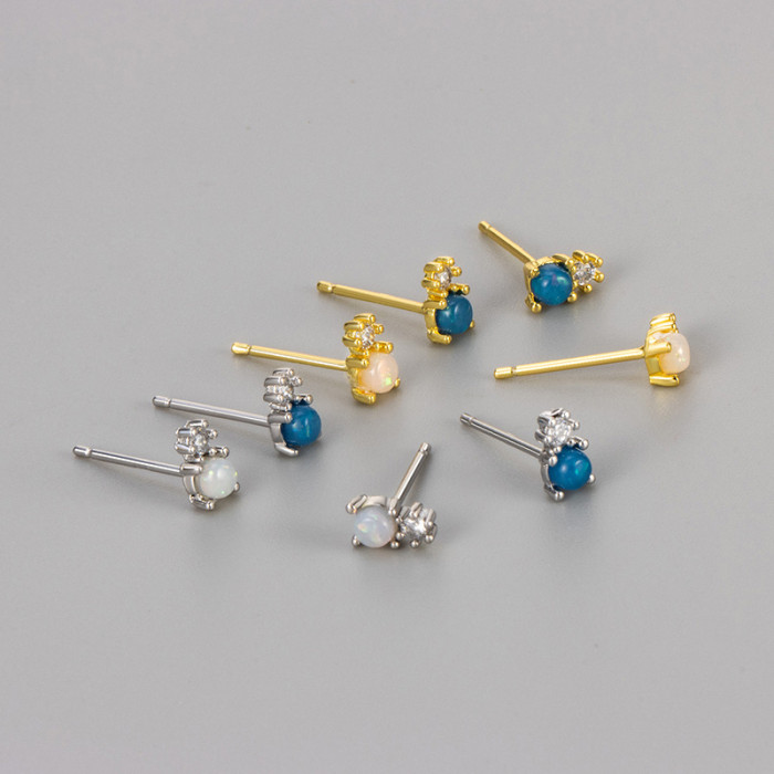 Trade Simple Opal Stone Earrings Geometric Inlaid Diamond Earrings Mini Exquisite Niche Australian Opal Versatile Ear...