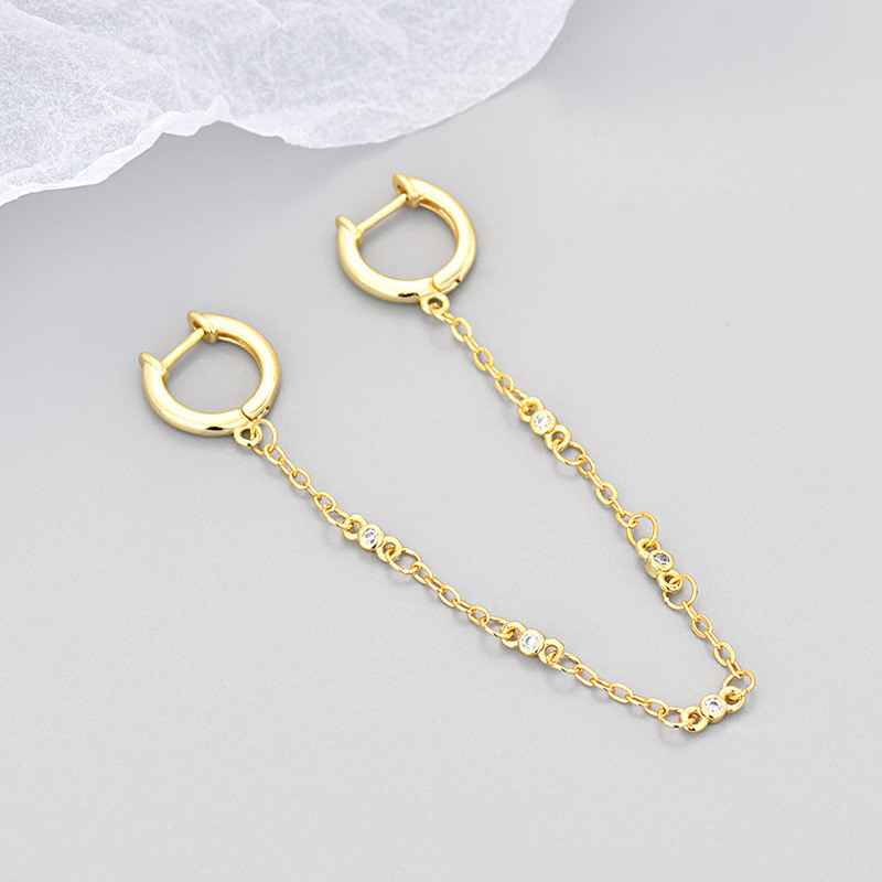 European and American Cross-Border Unisex Ear Care Straight Rod Double Ear Hole Earrings Ear Clips Ear Hoops Inlaid with Diamonds Long Earrings Exquisite