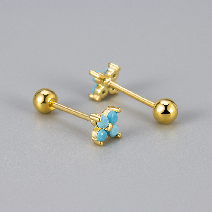 Inlaid Diamond Four-Leaf Flower Earrings for Women, Sleep-Friendly, Screw-On, Ear Bone Studs, Elegant, Fashionable, Light Luxury, High-End Feel Earrings