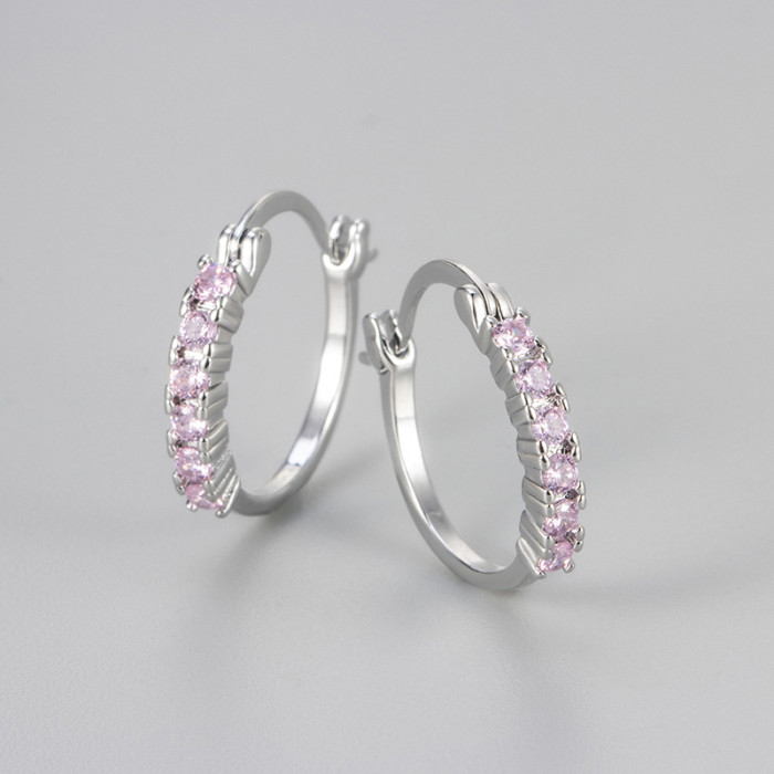 New Niche Stone-Studded Earrings Simple Versatile Unique Temperament Earrings Hoop Colorful Zircon Earrings