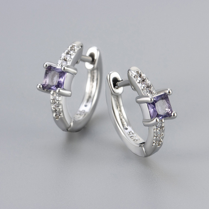 Foreign Trade Colorful Stone Square Earrings for Women, Niche Design, Micro-Inlaid Zircon, Vintage Hoop Earrings, F...