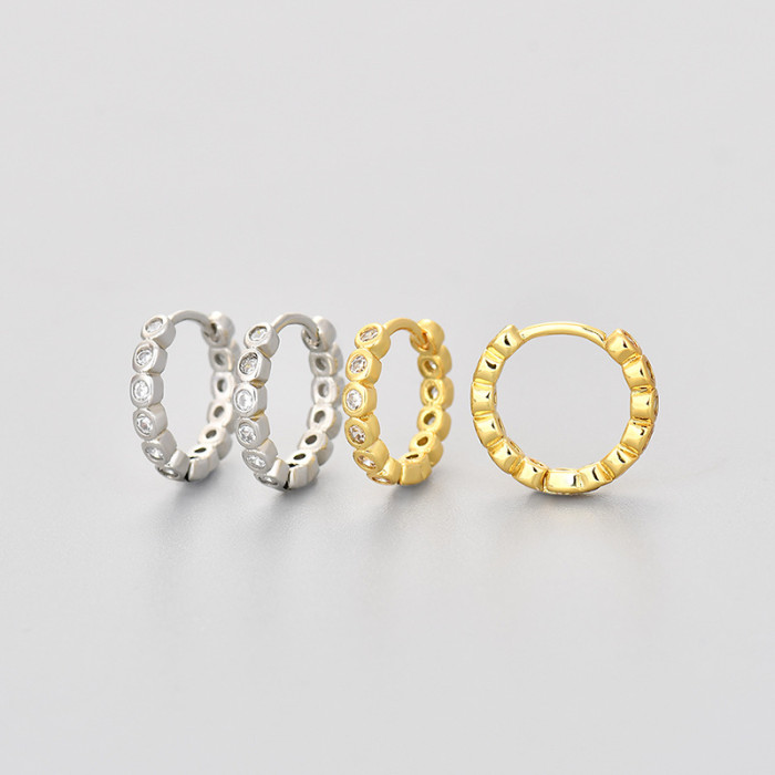 Earrings Round Versatile Simple Ear Clips Inlaid with Stones High-End Light Luxury Design Zircon Hoop Geometric Ele...