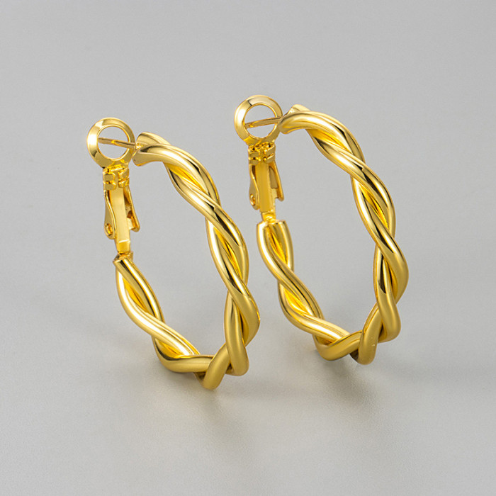 Minimalist Double Spiral Earrings Twisted Braided High-End Cool Style Hoop Earrings Daily Commute Fashion Versatile E...