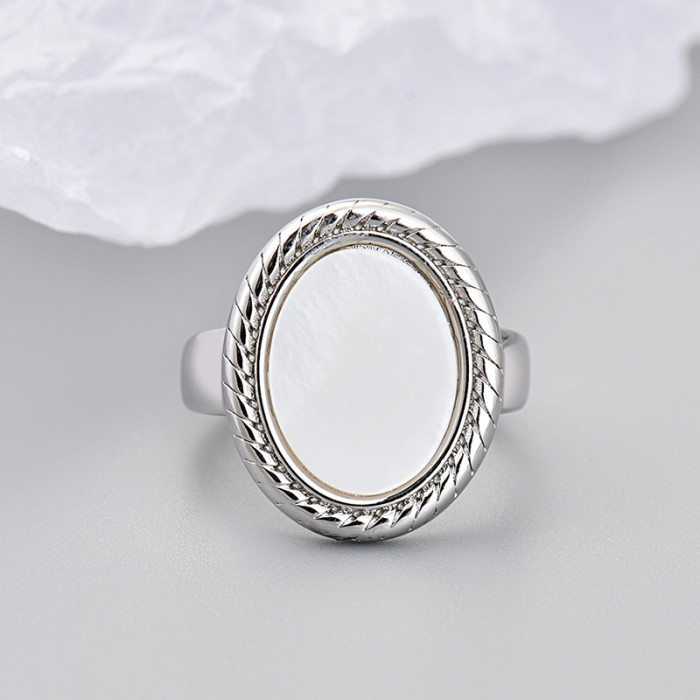 2024 Oval White Shell Minimalist Style Index Finger Ring for Women, Trendy Open Ring Accessories