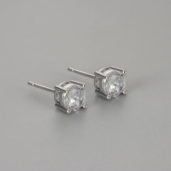 Versatile Daily Simple Four-Prong Round Stone Earrings Zircon Elegant Simple Fashion Women's Ear Jewelry