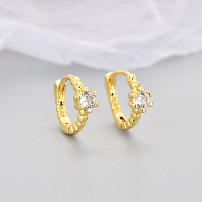 European and American Cross-Border Zircon 2024 Niche Design Sense Ear Cuffs Threaded Zircon Round Earrings Hoop Simple Jewelry