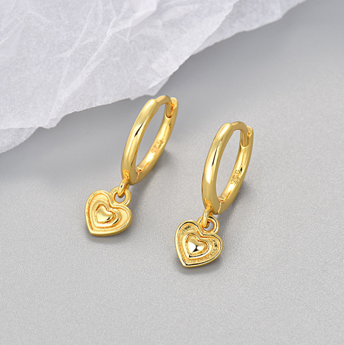 Japanese and Korean Sweet Heart Earrings for Women, Geometric Heart Shape, Elegant and Versatile, Export Light Luxury...