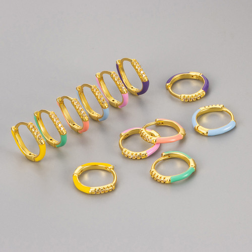 Enamel Oil Drop Irregular Round Diamond-Studded Earrings for Women, Niche Design, Sweet Cool Style, Colorful Hoop Earrings, Stud Earrings