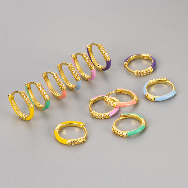 Enamel Oil Drop Irregular Round Diamond-Studded Earrings for Women, Niche Design, Sweet Cool Style, Colorful Hoop Earrings, Stud Earrings