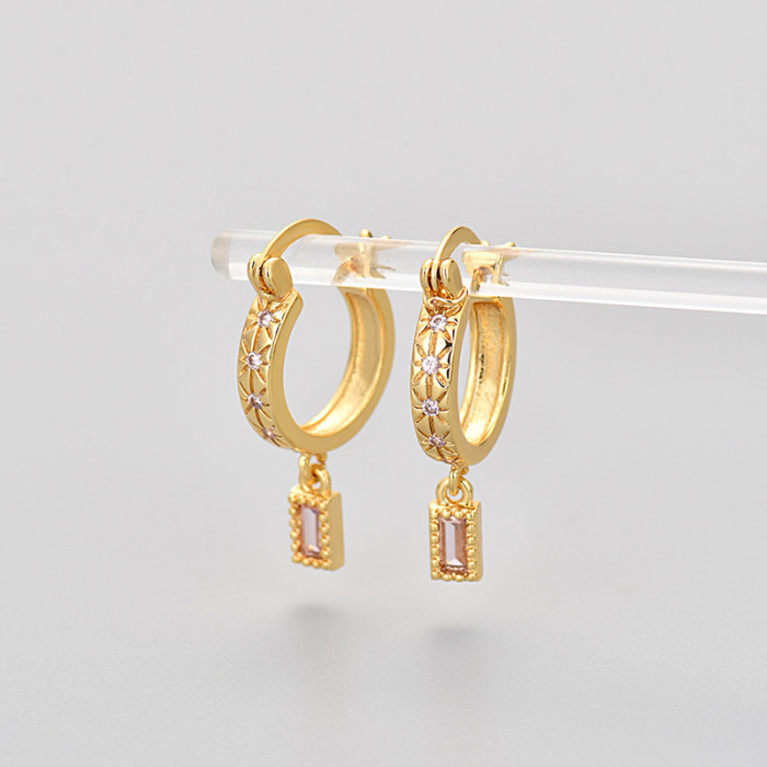2024 New Colorful Zircon Earrings for Women European and American Fashion Square Drop Earrings